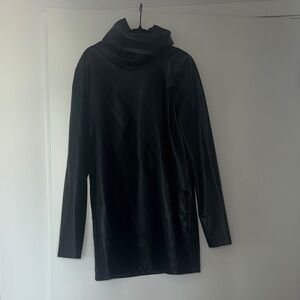 Black Faux Leather Turtleneck Dress